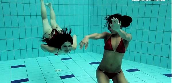  Nina Markova and Zlata Oduvanchik swimming naked in the pool